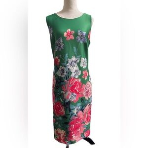 Roz & Ali Green Floral Dress with Pink Accents